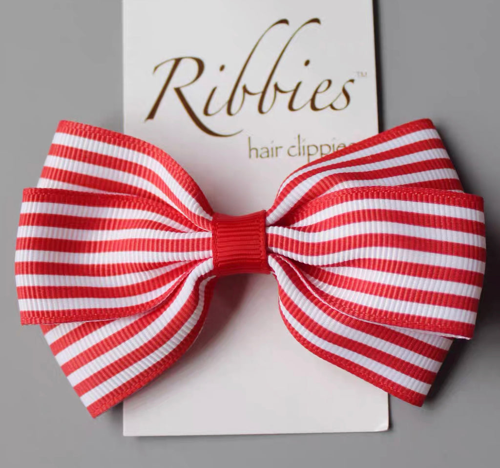 Red, Pink Stripe Bow Clip