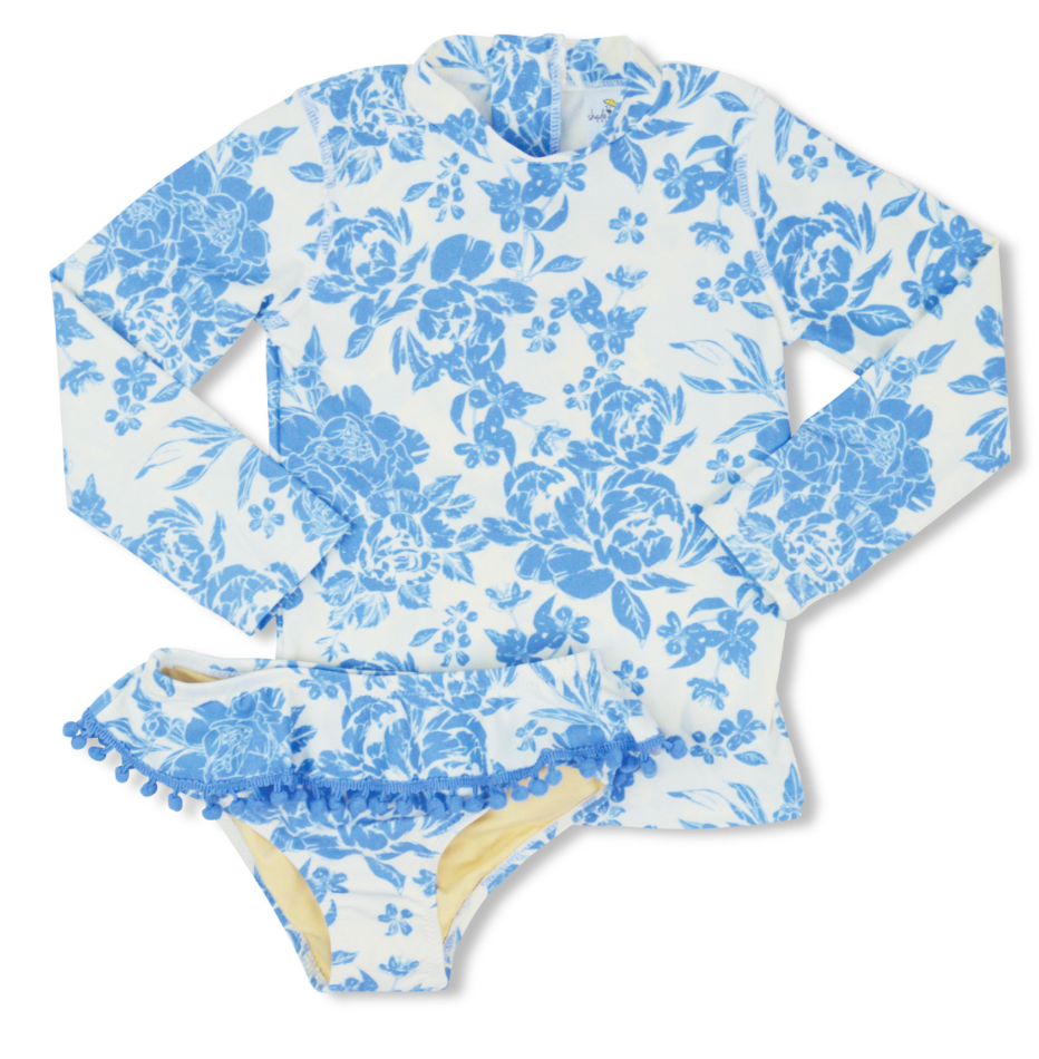 Classic Baby Blue Floral Rashguard Set