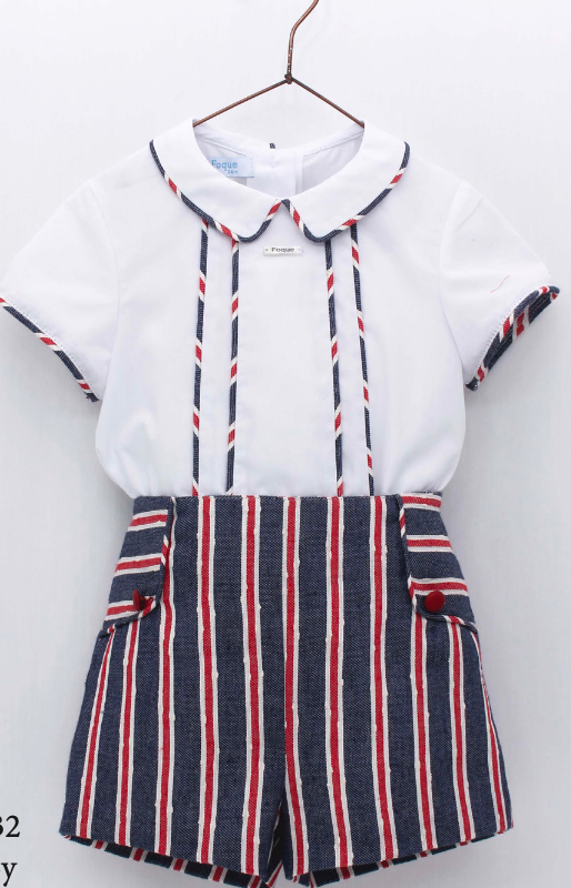 Sailor Navy and Red Striped Boy Set