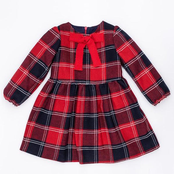 Tartan Red and Navy Dress with Mohair Bow