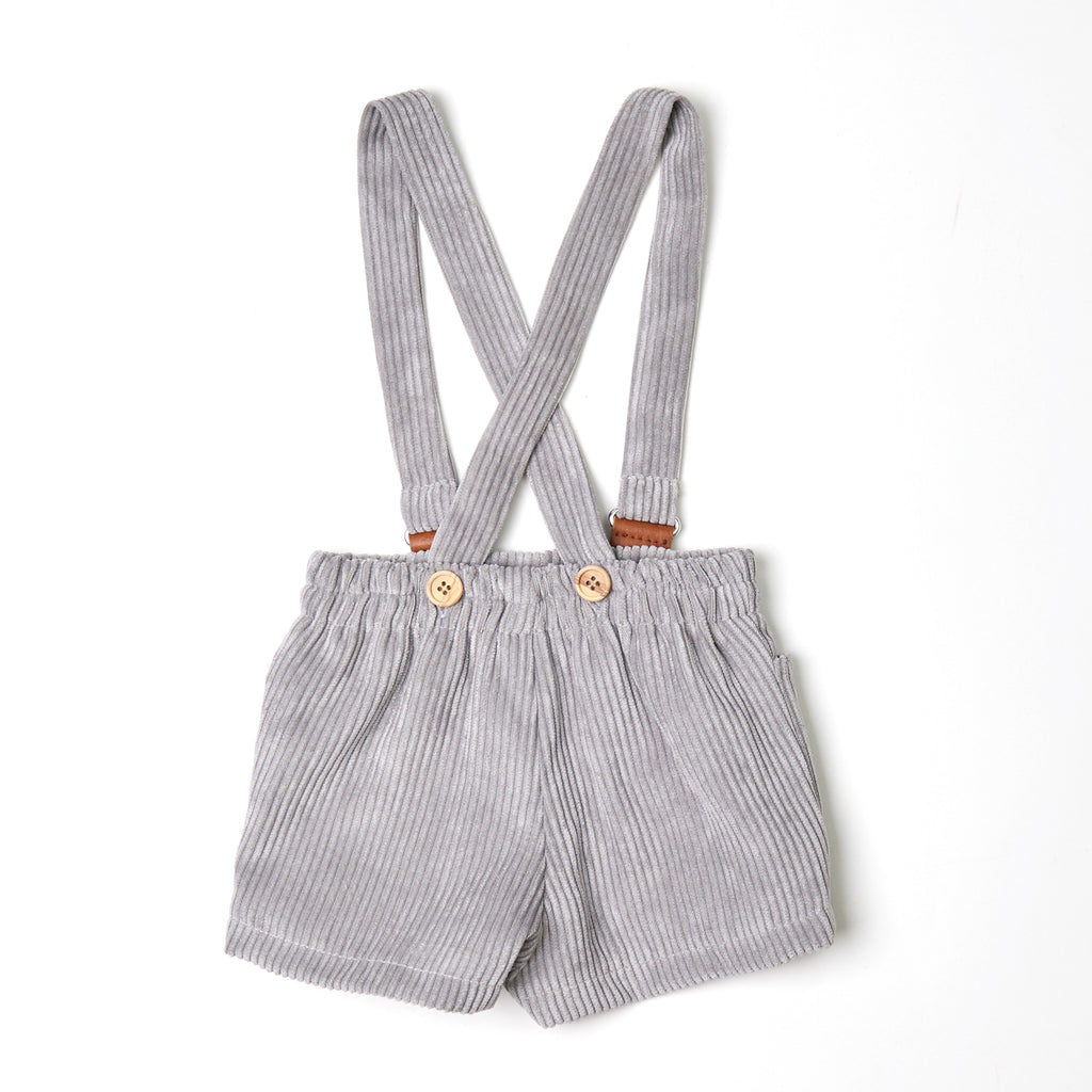 Grey Corduroy Shorts with Suspenders - Happy Milk