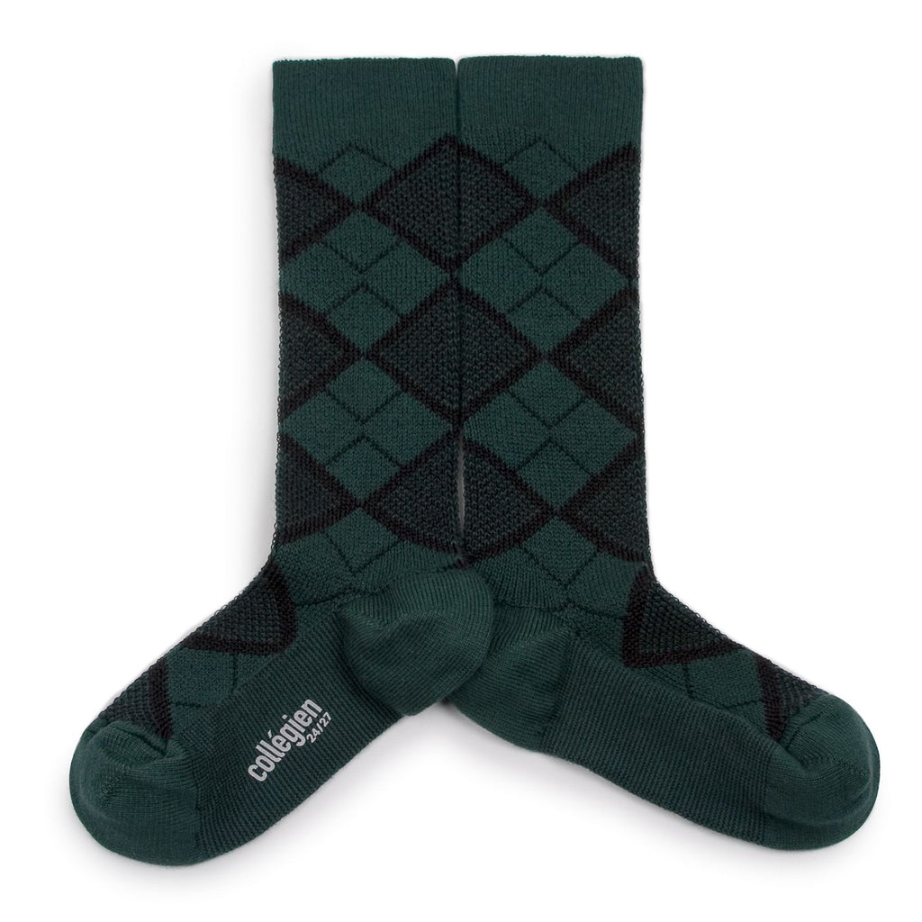 Retro Diamond Knee High Socks (Forest Green)