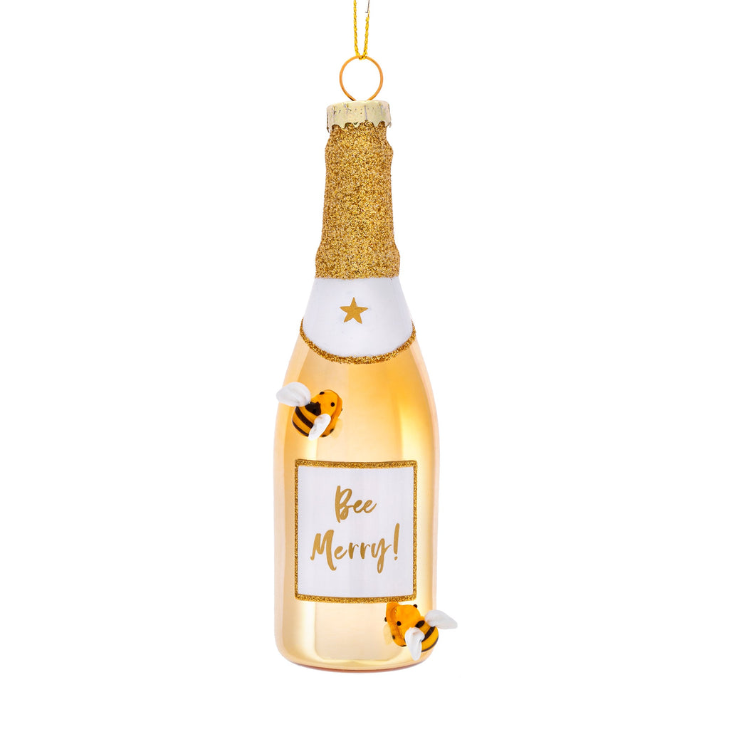 Bee Merry Gold Champagne Shaped Bauble