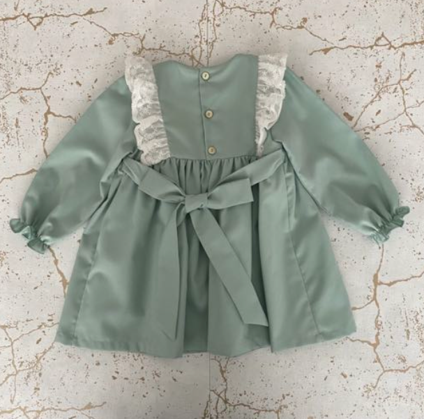 Jasmine green smocked dress with ruffle laces