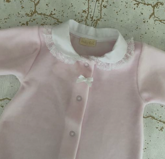 Baby Pink velvet with lace collar footie