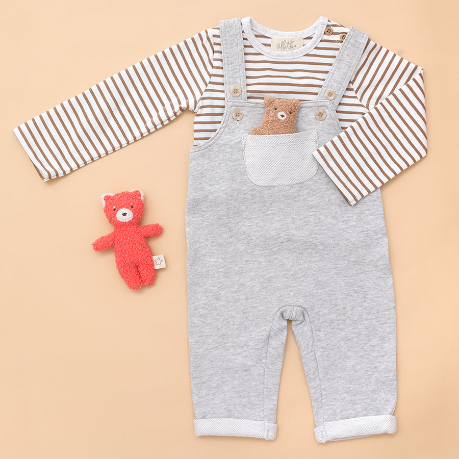 French Terry with bear Dungaree Set