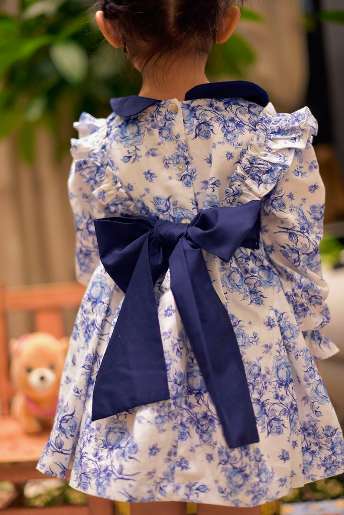 Chrissy white and Royal blue dress with ribbon