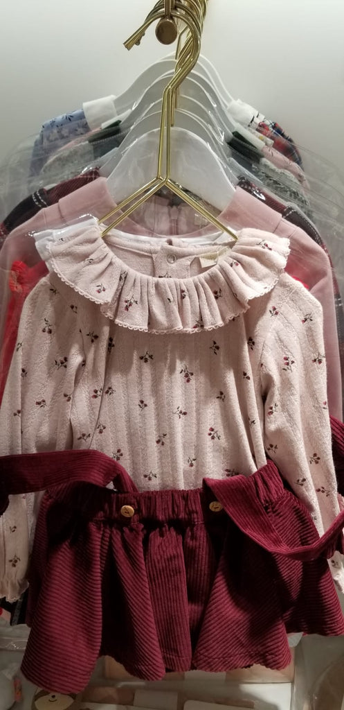 Girls pink top with little roses and collar