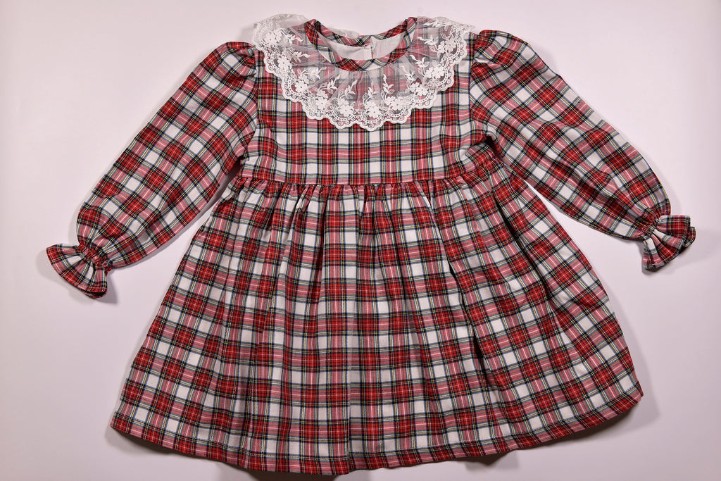 Red Tartan Dress with lace collar