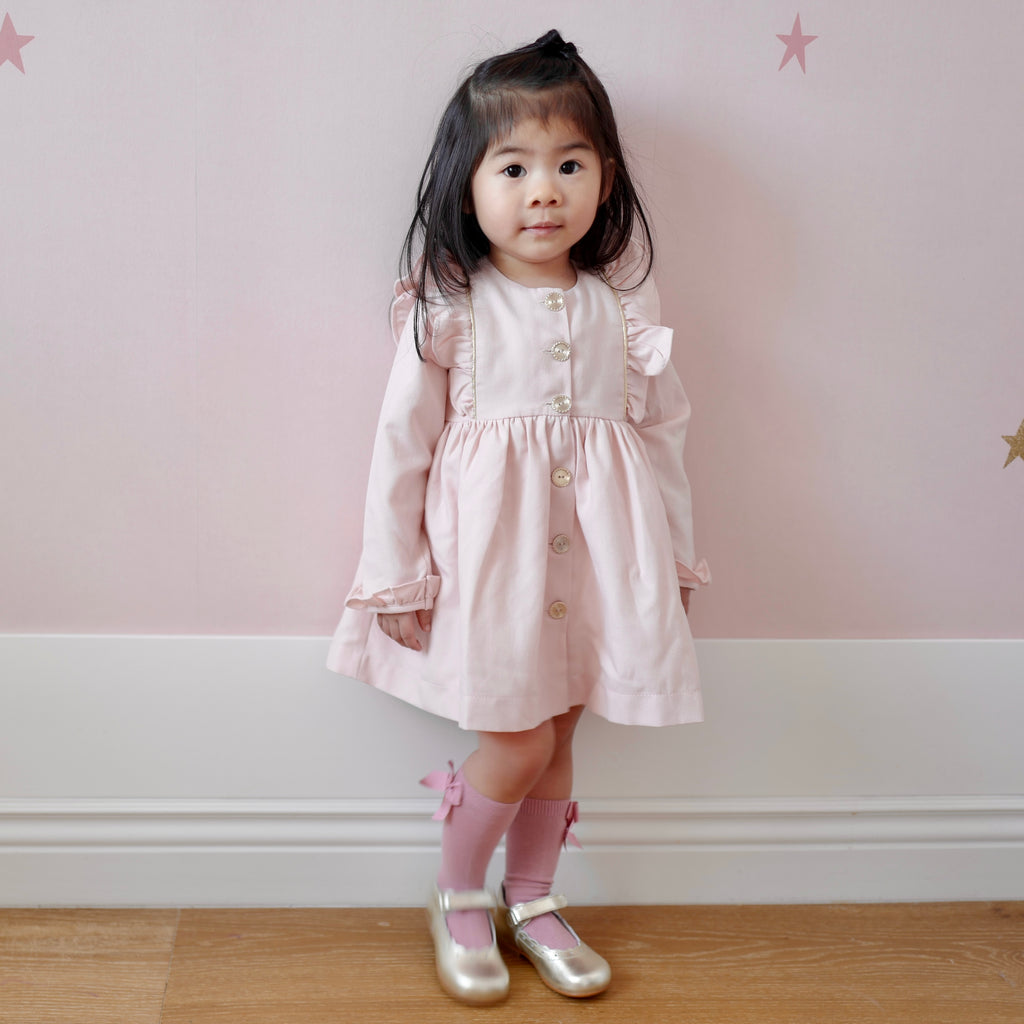 Pink Frill Dress with Gold Buttons