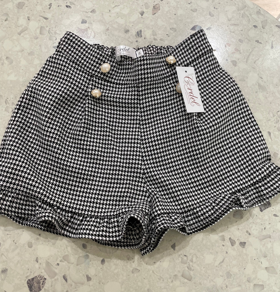 Houndstooth Shorts with pearl buttons