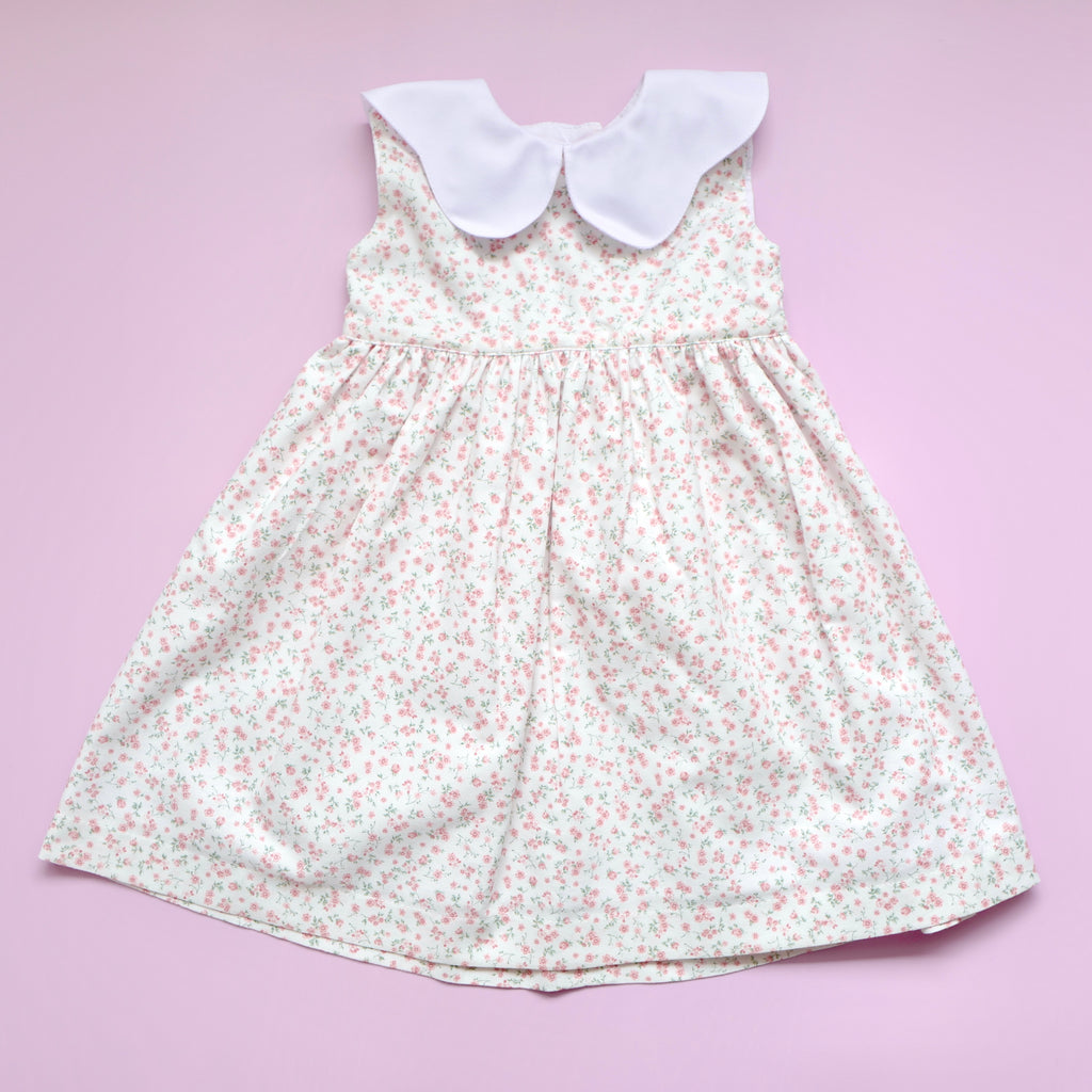 Exclusive Scalloped Collar Ditsy Pink Flower Dress