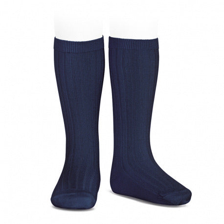 Basic rib knee high socks (Marine Blue) - Happy Milk