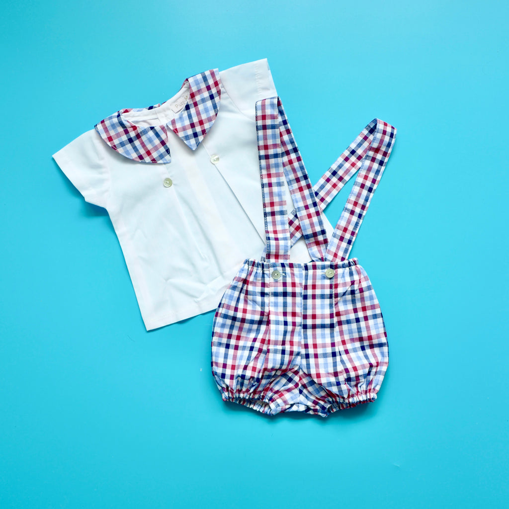 Exclusive Boys Vichy Red and Blue Romper Set