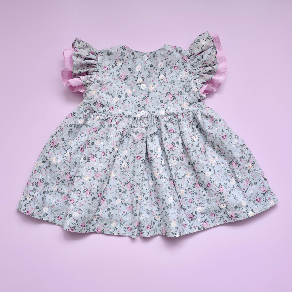 Exclusive Blue Flowers Pink Bow Dress