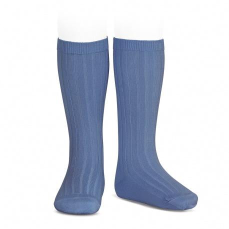 Basic Ribbed knee high socks (French Blue) - Happy Milk