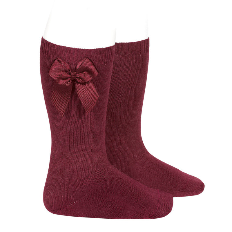 Knee High Socks with Side Bow (Burgundy)