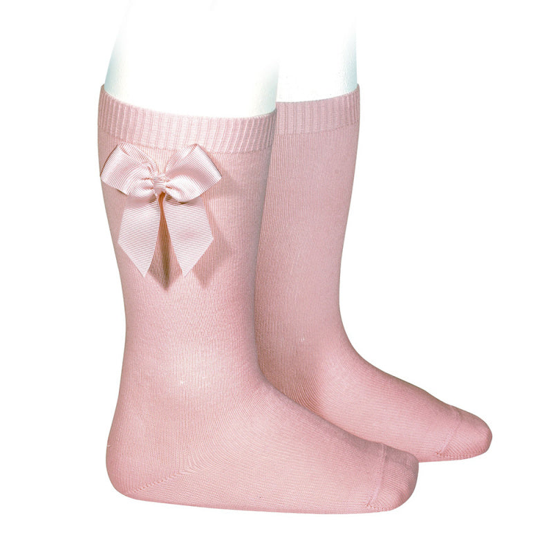 Knee Socks with Side Bow (Dusty Pink) - Happy Milk