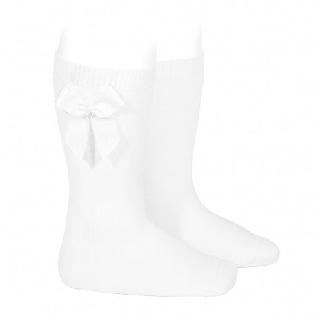 Knee High Socks with Side bow (White)