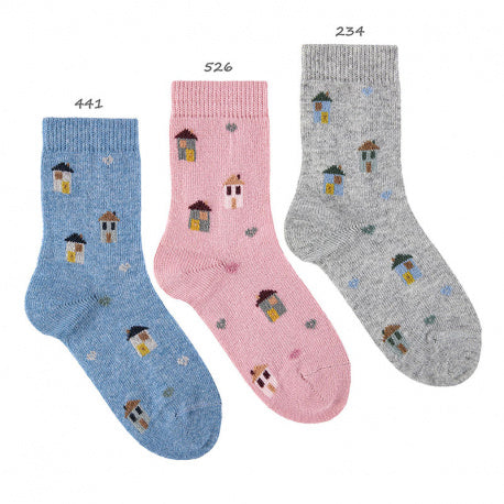 Short Socks with Embroidered Houses - Happy Milk