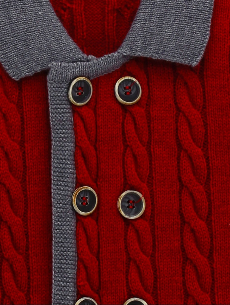 Twisted Knitted Cardigan (Red)