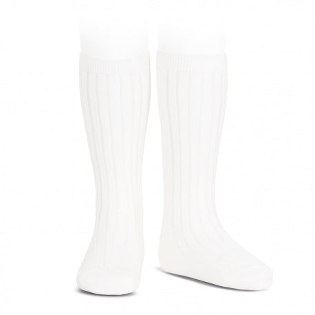 Knee High Ribbed Socks (White)