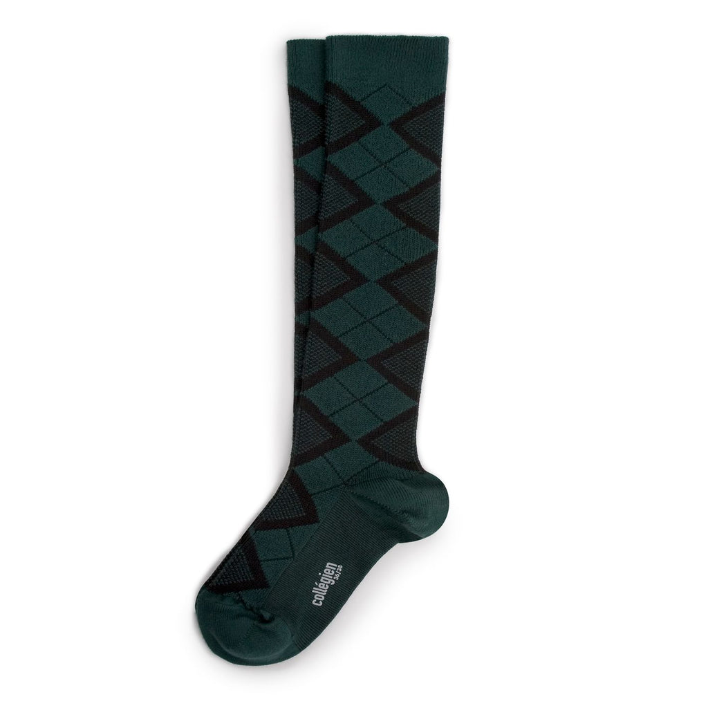 Retro Diamond Knee High Socks (Forest Green)